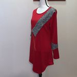 Dressfo contrast trim front zip Asymmetrical dress Red Size 12 Photo 2