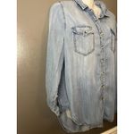 BDG  Shirt Womens Small Blue Lyocell Chambray Button Front Tunic Top Embroidered Photo 2