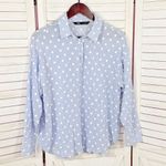 ZARA  Gauze‎ Embroidered Polka Dot Button Up Shirt Blue White Large Photo 6