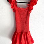 ZARA  Red Smocked Ruffle Mini Dress Size M Photo 0
