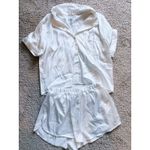 Lulus Bride Getting Ready SET Satin PJs AND Silk Robe White S/M Bridal Pajamas Photo 5