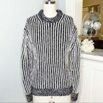 Elizabeth and James Black Striped Chunky Knit Crewneck Sweater Small Photo 1
