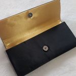 Black Satin and Gold Metallic Floral Lace Cocktail Clutch Handbag Photo 6
