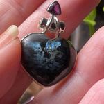 Amethyst Larvikite black Moonstone & Solid Sterling Silver Heart Pendant Photo 7