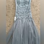 Azazie Dusty Blue Mermaid Sequin Tulle Laurie Romy Floor Cap Sleeve Formal Dress Photo 7