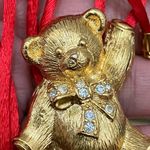 Vintage AVON Gold Teddy Bear with Rhinestones in Original Red Cord Necklace Photo 4