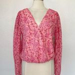 Midnight sky Pink Floral Long Sleeve V-Neck Blouse Photo 0