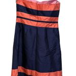 CK BRADLEY STRAPLESS NAVY BLUE PEACH COLORBLOCK SATIN CHARLESTON SILK DRESS Size 8 Photo 1