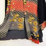 Moonlight  Y S Fashion Top Womens Black Oriental Floral Asym Slit Button Open Photo 3