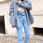 ZARA NEW Asymmetrical Hem Oversized Ribbed Shirt Jacket XS Grey Photo 0