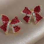 Fashion Elegant Bowknot Design Ear Studs red Rhinestones earrings NWT Photo 0