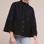 Anthropologie FIELD FLOWER Black Wool Navy Laced Bell Sleeve Sweater Jacket M Photo 3