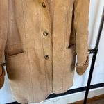 Vintage Leather Pennylane Coat Faux Fur Trim Longline Winter Heavy Hooded Medium Tan Photo 2