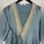 Unbranded Elegant White Lace Trim Blue Satin Sleepwear Set Size M Photo 1