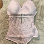 Rachel Roy Lace High Cut‎ Teddy Bodysuit With Padded Cups Womens Medium Pink Photo 0