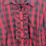 Talbots Red & Black Tartan Plaid Half Button Ruffled Long Sleeves Top, Size 4 Photo 5