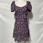 Band Of The Free New Floral Print Crossover Waist Mini Dress Purple Size Medium Photo 5