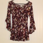 Time And Tru  Burgundy Floral Smocked Top Size Small Photo 3