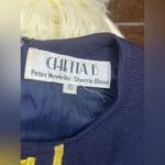 Chetta B  Navy Blue with embroidered Gold design short sleeve dress sz 10 Photo 2