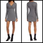 Reformation 💕💕 Jennie Ribbed Long Sleeve Body-Con Mini Dress Gray 90s XL NWT Photo 6