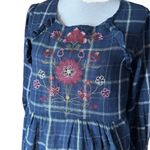 Blue Rain  Plaid Tunic Top Womens M Embroidered Long Sleeve‎ Blue BOHO Peasant Photo 1