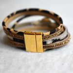 Source Unknown Fashion Faux Fur/Leather Animal Print Layered Gold Tone Magnet Clasp Bracelet Photo 2