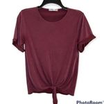 Hanger 55 Women’s Burgundy Short Sleeve Tie Front Top Size Small Red Photo 0