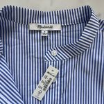 Madewell Button Front Gathered Mini Dress Striped Blue White Poplin Cotton Small Photo 3