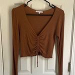 Antistar Brown Ruched Crop Blouse with Long Sleeves Photo 0