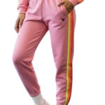 Aviator Nation Sweatpants Womens Medium Pink Neon Side Stripe Fleece Jogger USA Photo 0