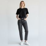 ZARA  high-waist mom fit jeans in a faded black or gray acid wash denim Photo 4