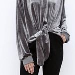 Nude Mocha Brown Velvet Tie Front Oversized Long Sleeve Crop Top Size S Photo 1