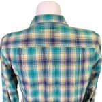 Duluth Trading Co Womens Shirt Top Plaid Button Down Collared Green Blue Large Photo 4