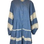 Johnny Was Laguna Pieced Blue Lace Trim Short Dress Large Photo 3