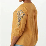 Dress Barn  Embroidered Crochet Trim Sequins Boho Peasant Printed Blouse Size 1X Photo 1