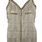 NWT Mandalay Cream Ivory Gold Beaded Fringe Midi Evening Cocktail Dress Womens 6 Photo 2