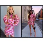 💕ROTATE💕 Number 1 Floral Puff Sleeve Mini Dress ~ Raspberry Rose Combo White Size XS Photo 8