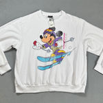 Disney Mickey Mouse Sweatshirt Skiing Graphic XXL White Long Sleeve Pullover NWT Photo 0