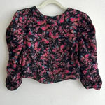Free People Monica Top, Floral Open Back Puff Sleeve Cinched Waist Blouse Med Photo 4