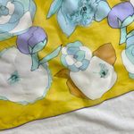 vintage yellow blue white floral scarf square poly chiffon Photo 6