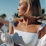 ALBION FIT Albion Blue & White Stripes Bella Crop Bikini Top Size Small Photo 9