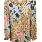 Rose + Olive  Floral Blouse Size Medium Pink Yellow Green Photo 0