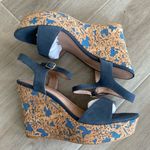 Anthropologie  Arden Denim Blue Cork Platform Wedge Leather Sandals Size 9 Photo 3
