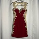 Let’s Burgundy Red and Gold Lace Formal Dress S Photo 2