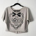 Womens Sweatshirt Small Pullover Raw Hem Stretch Lightweight Preppy Sporty Chic Gray Photo 0