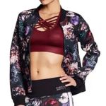 Bebe  Sport Jacket Black Floral Print Scuba Track Bomber Bling XS Photo 6