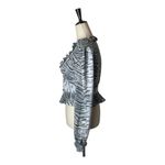 Vintage Havana Blue and Black Animal Print Ruffle Cropped Peplum Blouse XS Photo 2