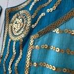 Trina Turk  Turquoise Blue 100% Silk Gold Sequin Bolero Jacket 0 XS S Photo 3