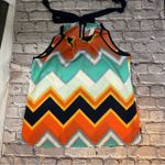 TEENPLO Chevron Print Halter Top S Dopamine Boho Coconut Girl Festival Rainbow Blue Photo 2