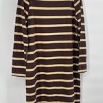 LL‎ Bean Vintage Dress Brown Striped Long Sleeve Dress Casual Cotton Size 8 Photo 0